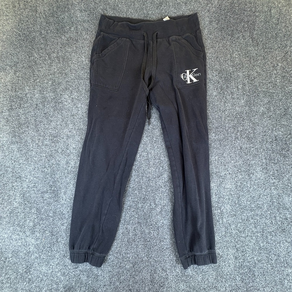 Calvin‎ Klein Sleepwear Jogger Pants Womens 28x26 Navy Blue Monogram Logo Cotton